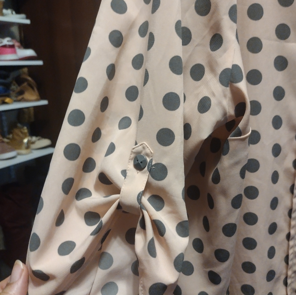 Pink/Gray Polka Dot Button Down Blouse - image 4